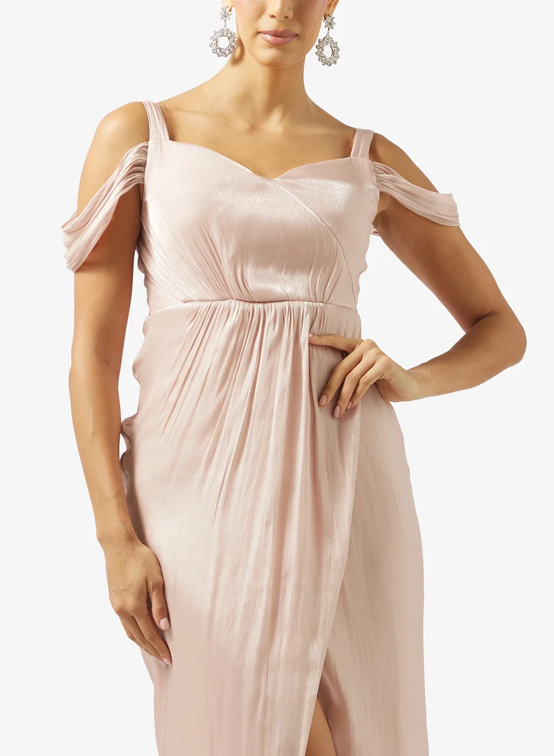 Ella Limited Edition  Shimmer Cold Shoulder Draped Dress for Women | Best Price UAE